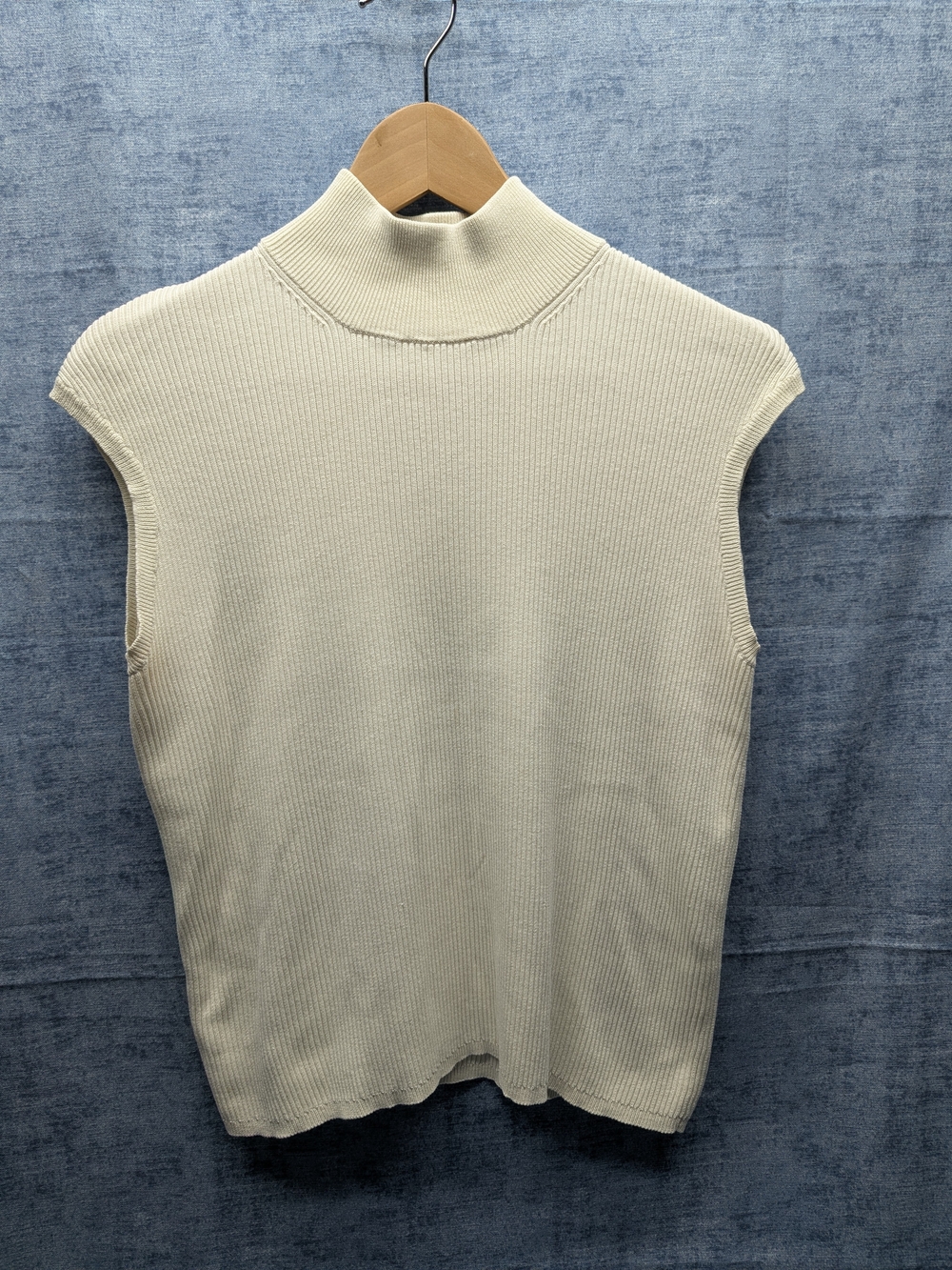 Coldwater Creek Mock Neck Sweater Sleeveless Cotton Silk Large Beige Minimalist